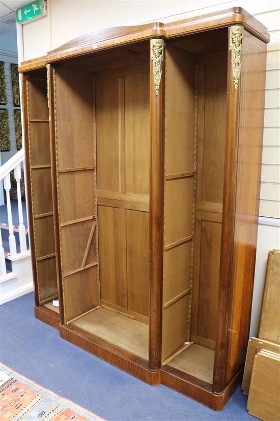 A French ormolu mounted mahogany open bookcase, W.168cm H.202cm.